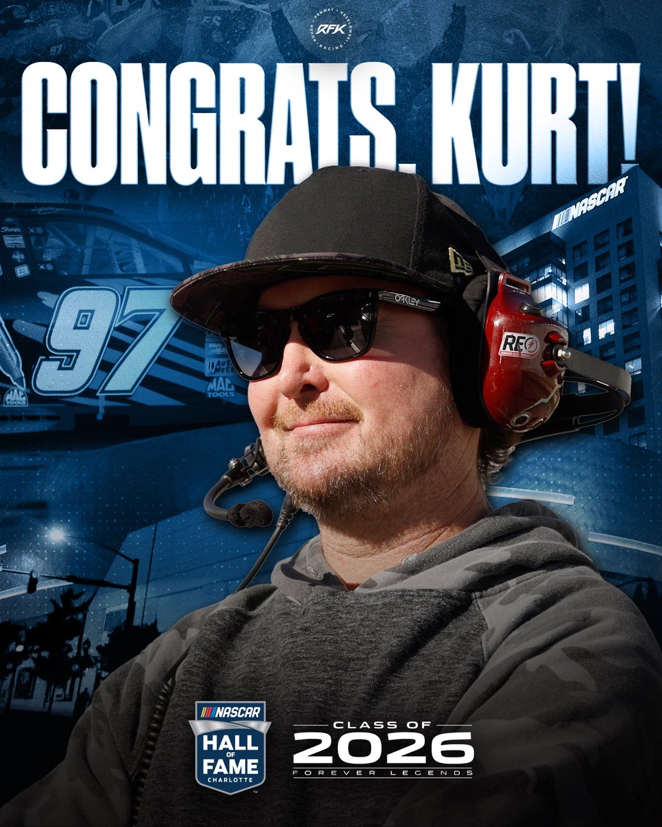 RFKracing's tweet image. 43 NASCAR wins 🏆
2004 Cup Series Champ 🙏🏻
2017 DAYTONA 500 Champ 🌴

Today, we celebrate our friend @KurtBusch as he’s inducted into the NASCAR Hall of Fame.