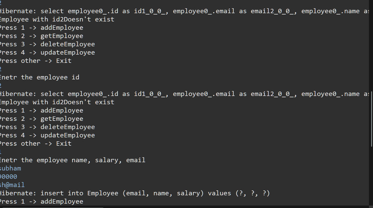 Nrusingh_p2023's tweet photo. Hibernate finally made sense after building this project 🧵👇

I built an Employee Management System using Java + Hibernate
and implemented real CRUD operations instead of just theory.

Swipe to see output + backend logic 👉
@Java  @Hibernate  @buildinpublic https://t.co/oVtBL6Ts1U