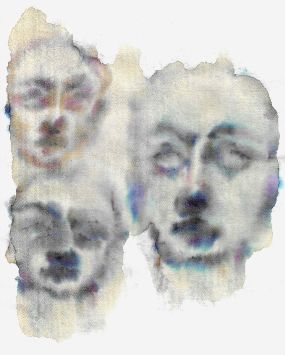 I love doing these very liquid saturated faces. This one is extra interesting because it bled through so much that it created a second image on the back.

.. 

#expressivepainting #experimentalart #sketchbookart #watercolourpainting #coffeepainting #pareidolia #primtiveart