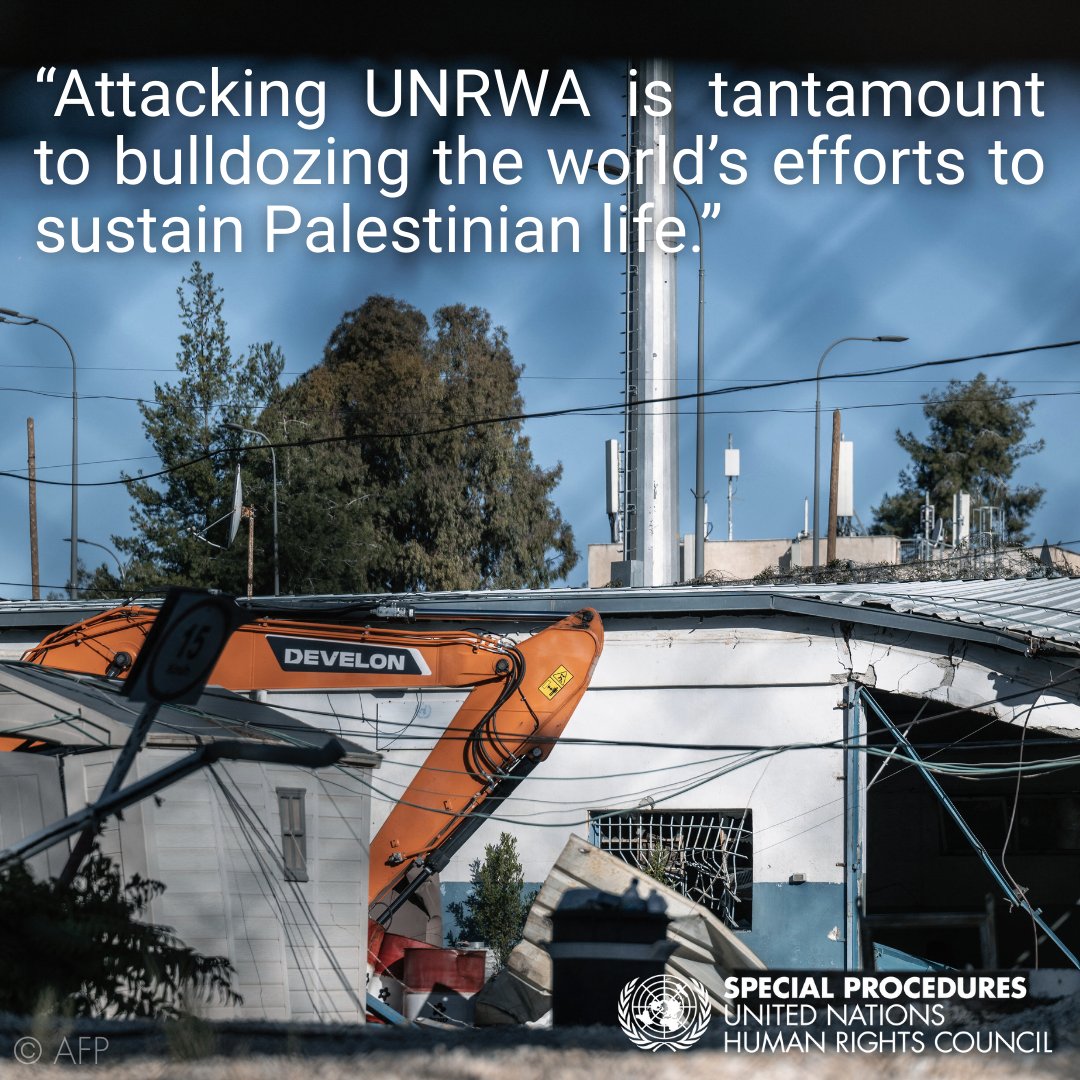 UN_SPExperts's tweet image. #Israel is dismantling the @UN and international law brick by brick in full view of the world, says UN expert @FranceskAlbs after the demolition of @UNRWA's compound. The Special Rapporteur calls on #UNGA to convene a special session to discuss next steps:
ohchr.org/en/press-relea…