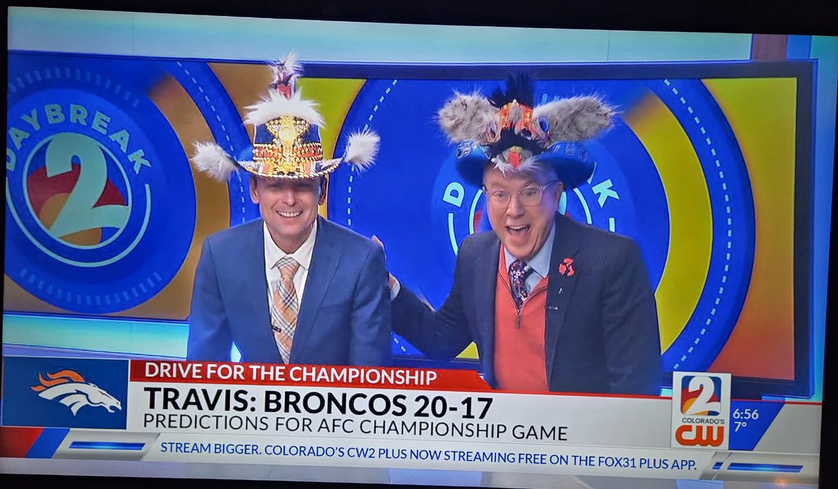 rosa0428's tweet photo. @channel2kwgn I 🧡 @WeatherMichels &amp; @chrisparente ! Dapper fellas sportin' the  🧡 &amp; 💙... LET'S GO @Broncos!! https://t.co/WSdZdTKRom