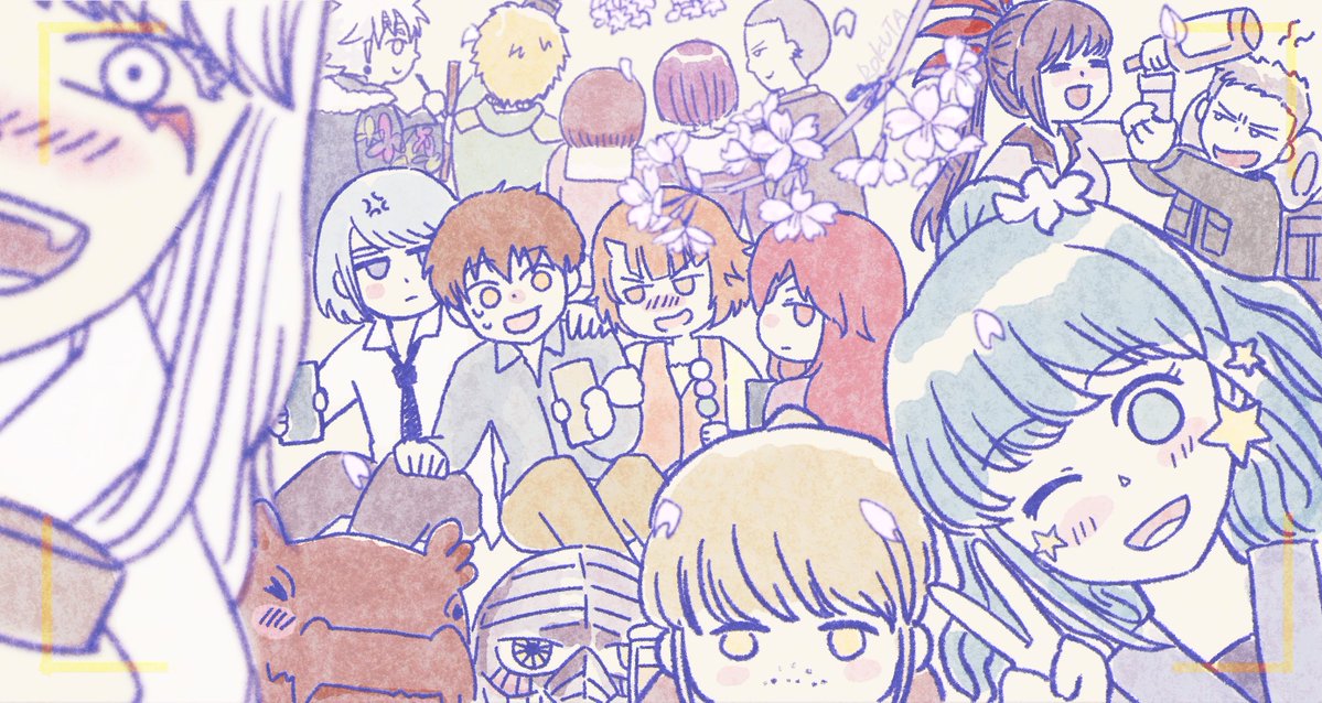 地獄列車の出入り激しすぎて全員は描けなかったけど…
お花見🌸大宴会📷です