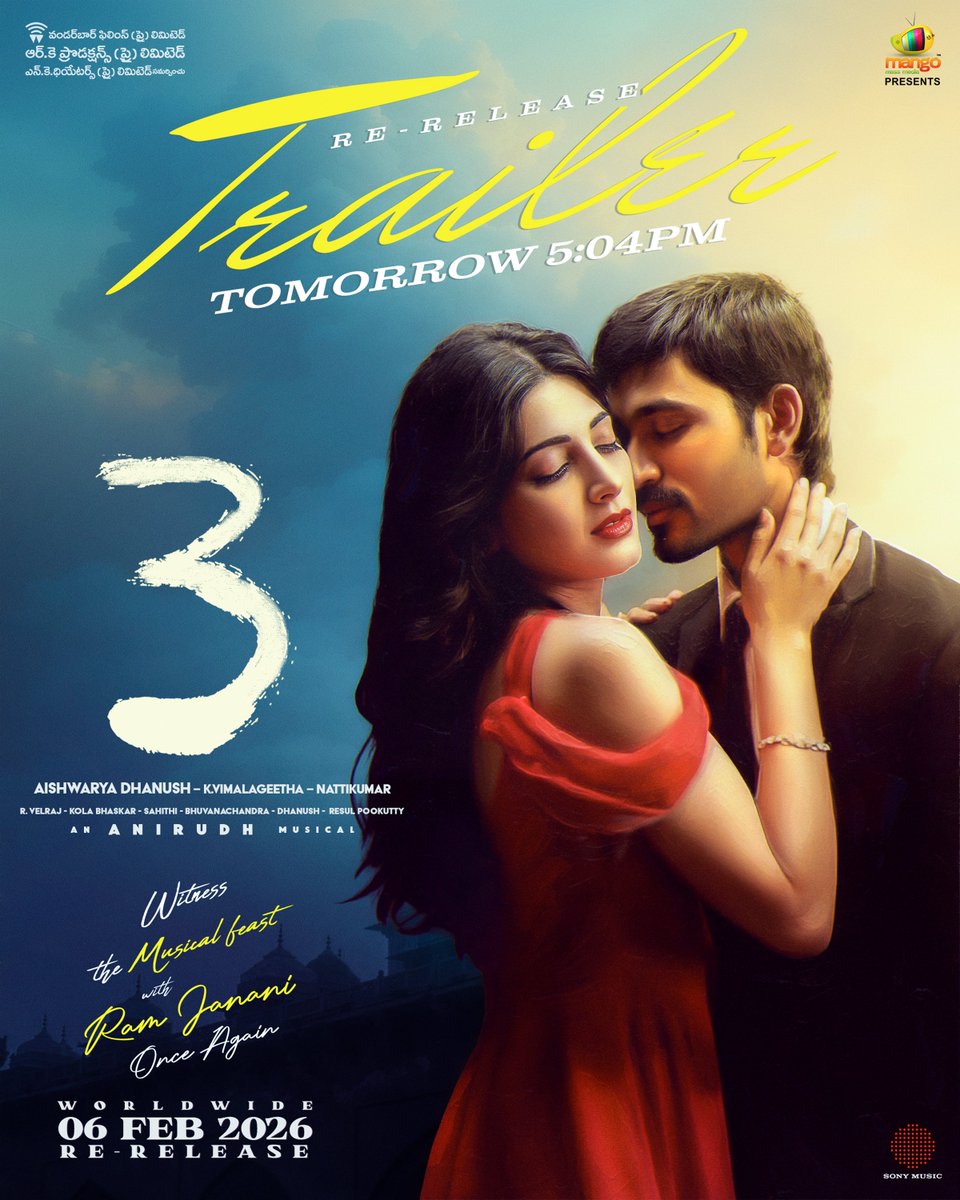 #3Movie Re-release Trailer tomorrow at 5:04 PM On <a href="/telugufilmnagar/">Telugu FilmNagar</a> &amp; <a href="/SonyMusicSouth/">Sony Music South India</a> Youtube Channel’s ❤️‍🔥

In Cinemas from Feb6th ! ❤️

#3MovieReRelease #3Movie4K
