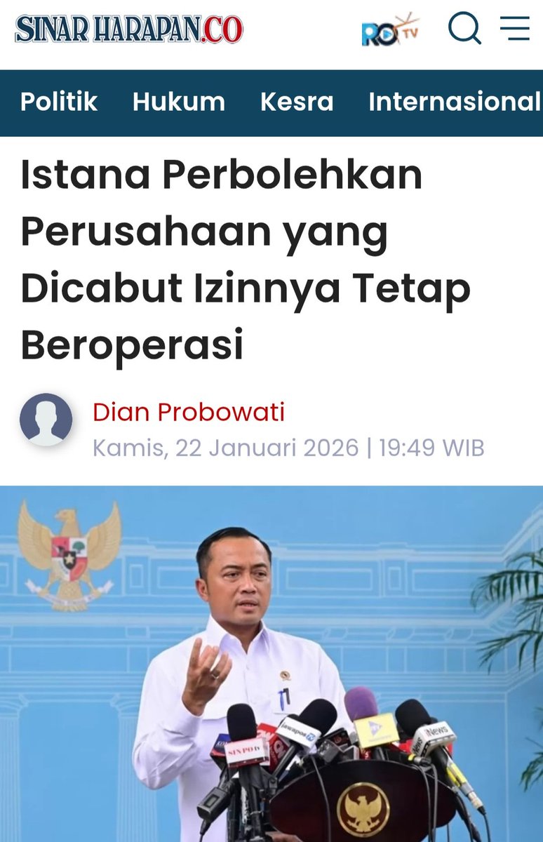 Oh jadi pencabutan izin cuma gimmick? Pantesan pt. THL punya wowo gak ikut dicabut izinnya

NKRI= Negara Komedi Republik Indonesia
