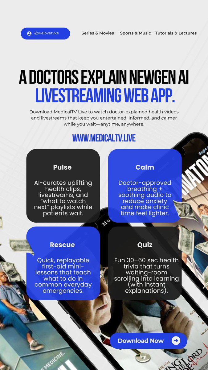 DocsExplainFM's tweet photo. π©ΊπΊ Meet MedicalTV Live β your pocket health channel with doctor-explained videos + livestreams that entertain, educate, and calm you anytime, anywhere.
β¨ Exclusively at https://t.co/qygnq6n5kW
#MedicalTVLive #DoctorsExplain #HealthEdutainment #PatientEntertainment #MedEd #AI https://t.co/1k94ORsOzv