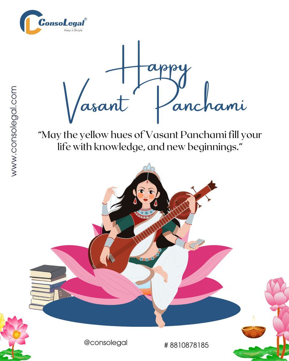 ConsoLegal's tweet photo. "Happy Basant Panchami 🌸! Wishing you knowledge, wisdom, and a harvest of success 🍃" https://t.co/H41UefR2Mq