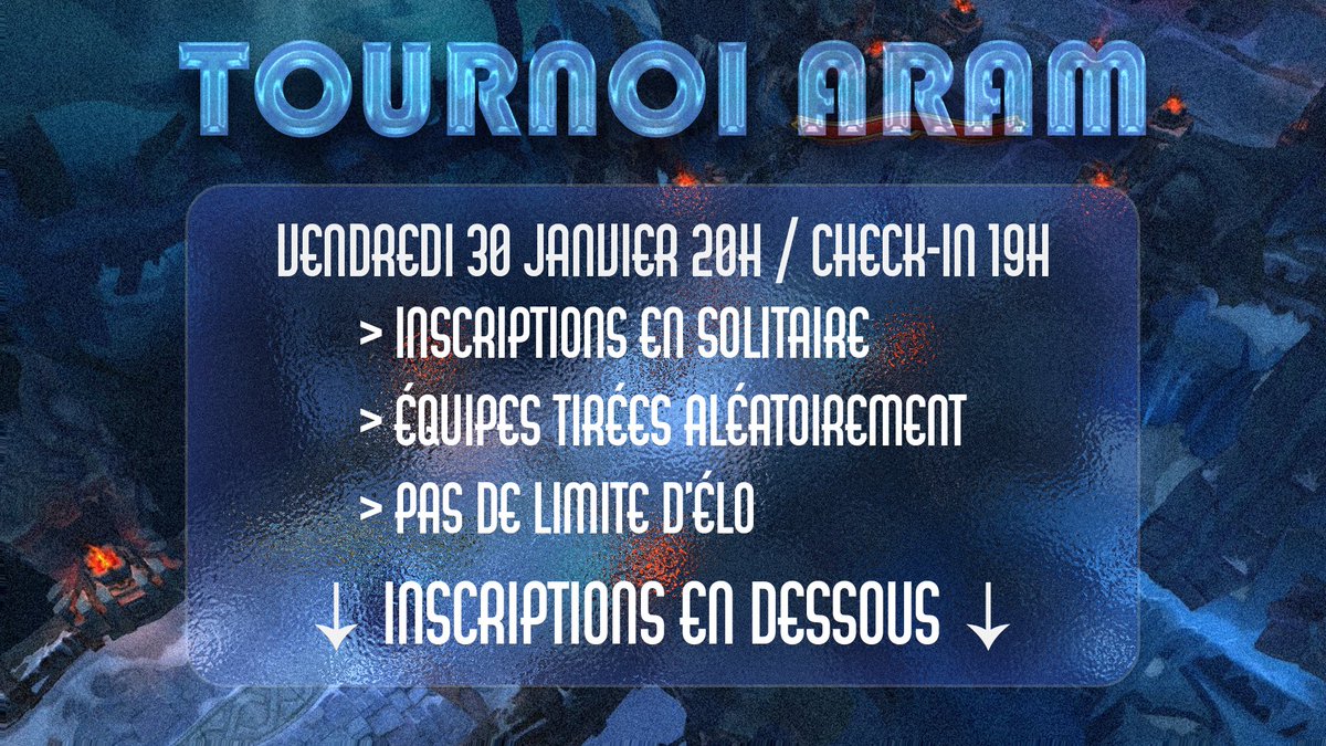 Rendez-vous vendredi prochain :
Tournoi ARAM pour toute la communauté SLY ! #SLYWIN

↓