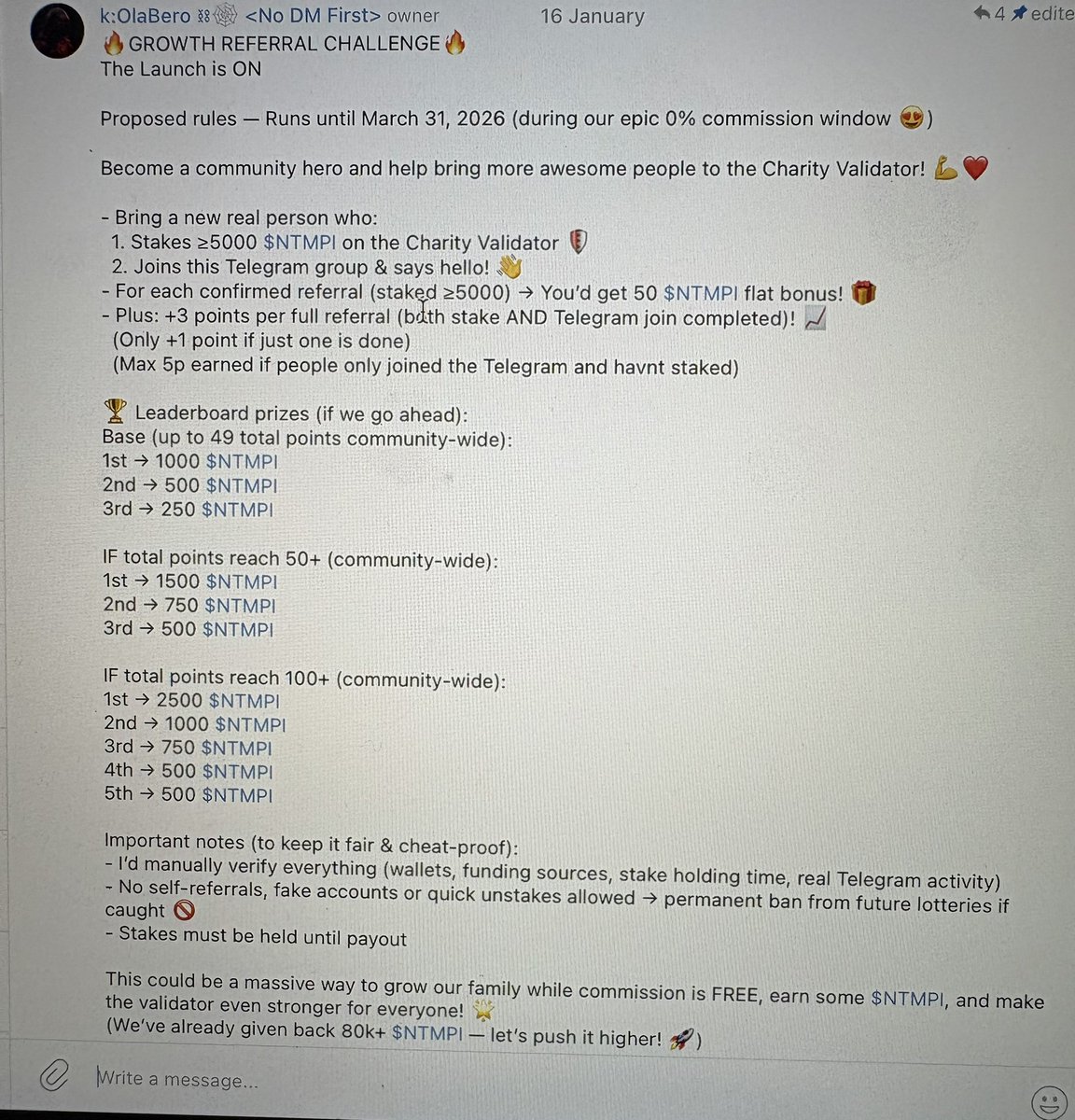 olabero's tweet image. 📢 Growth Referral Program – Charity Validator on @Timpi_TheNewWay

Timpi is developing a DePIN-based search engine with its own independent web index.  
More at: timpi.io

You can earn referral points by joining the Charity Validator community.

To participate:…