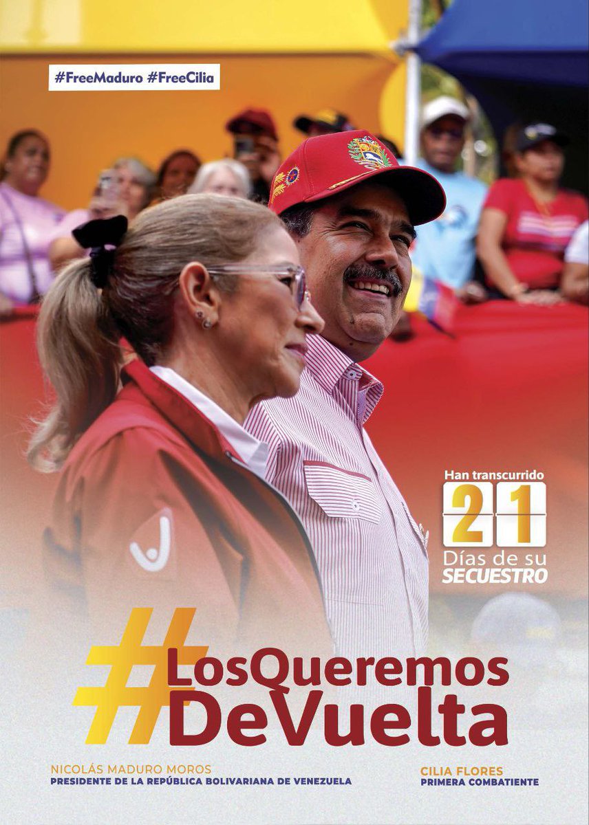 Vamos a seguir haciendo el llamando a todo los organismos internacionales exigiendo la liberación del Presidente constitucional <a href="/NicolasMaduro/">Nicolás Maduro</a> <a href="/ConCiliaFlores/">Cilia Flores</a> 

#FreeMaduro 
#frecilia