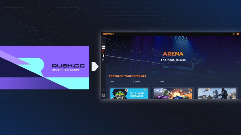 From RUSHGG to SONIX ARENA ✨

Same competitive DNA.
Completely new look &amp; feel.

👀LAUNCHING SOON👀

Follow <a href="/sonixarena/">SONIX ARENA</a> to learn more the next few weeks🚨

#SONIXARENA #TournamentPlatform #Esports #GamingUI #GamingUX #LAN #OnlineTournaments #EsportsCommunity