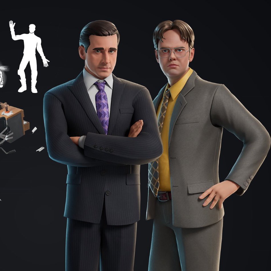 DiscussingFilm's tweet image. First look at Michael and Dwight from ‘THE OFFICE’ in Fortnite.