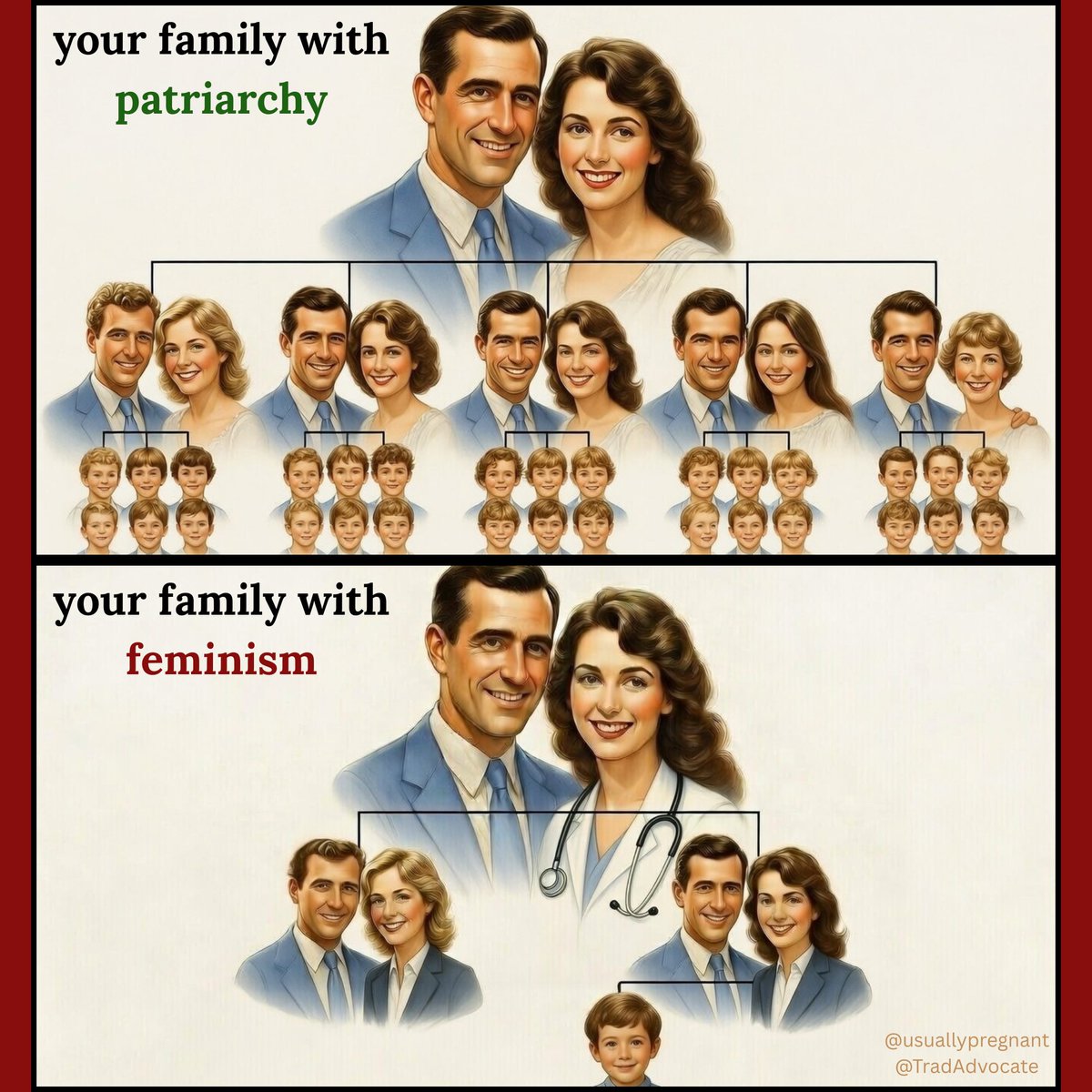 WhiteBabyFac's tweet image. Feminism is designed to wipe out the best and brightest families.

Under feminism women put off childbearing until they're 30-40 and typically have 1 or 2 children, or none at all!

Telling young women to focus on career in their most fertile years is a recipe for the death of…