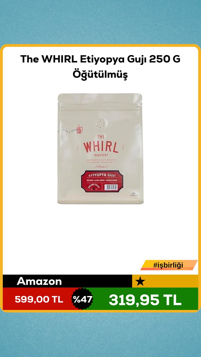 devindirim's tweet image. The WHIRL Etiyopya Gujı 250 G Öğütülmüş

❌599,00 TL
✅319,95 TL

💲 % 47 indirim!

🛍 amazon
↪ evekonomisi.net/git/18660?utm_…

 isbirligi