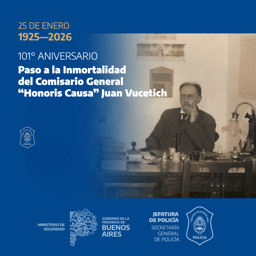 Se conmemora el 101° aniversario del paso a la inmortalidad del científico Juan Vucetich, quien creara el Sistema Dactiloscópico Argentino, el cual significó un gran aporte para nuestra Policía, contribuyendo a la resolución de los casos policiales más importantes. 
#PolicíaPBA
