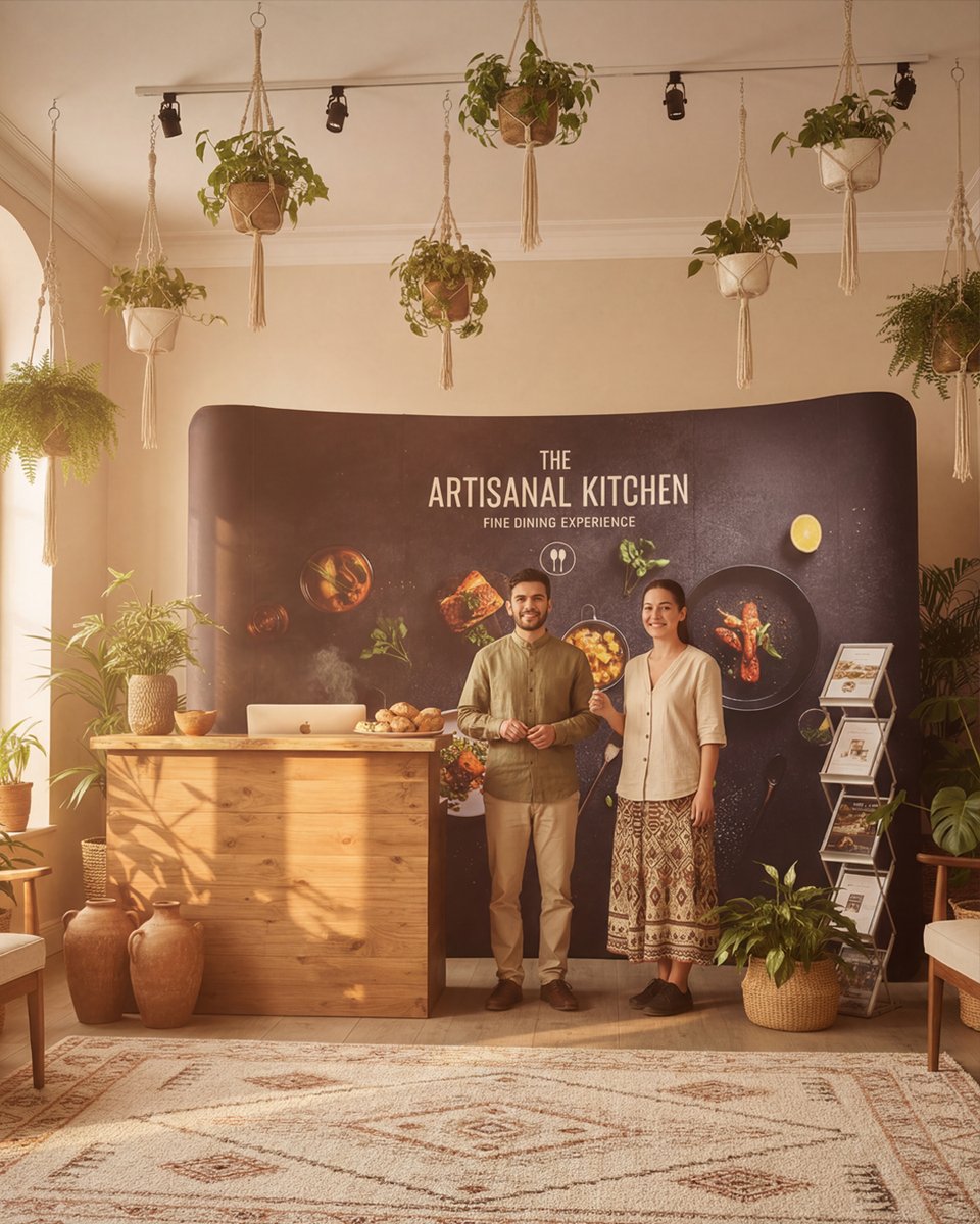 Add a focal point to your reception area or workspace with a fully printed fabric backdrop.