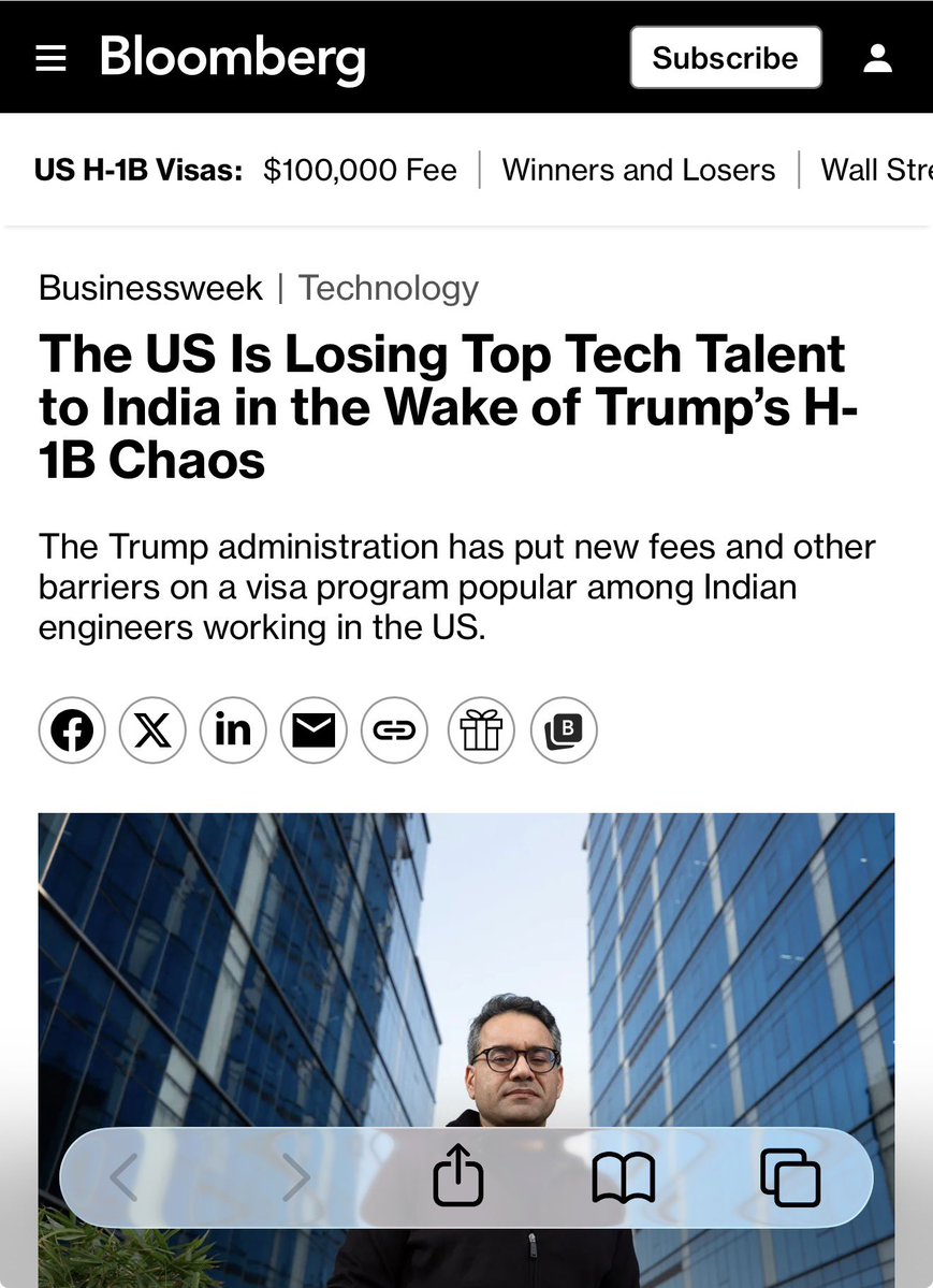 SanDiegoKnight's tweet image. Bloomberg’s takeaway, stripped of the spin:

• LinkedIn data shows a 40% increase in tech professionals changing their location to India in Q3 2025

• Tighter H-1B rules and higher fees have reduced the flow of foreign tech workers into the US

• Some foreign-born engineers…