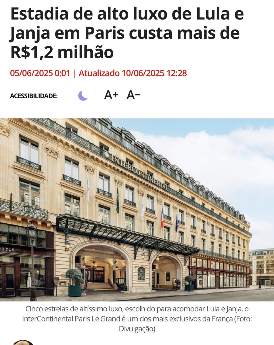 - Diária de Nikolas em Cristalina: R$ 285
- Diárias de Lula e Janja em Paris: R$ 1,2 MILHÃO
