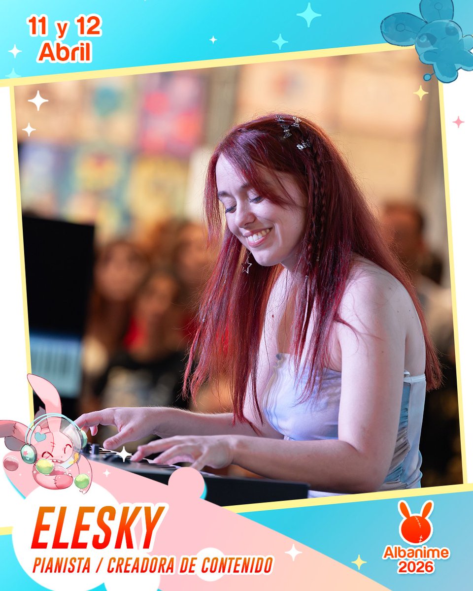 Tras la gran acogida que tuvo en la última edición, en Albanime 2026 contaremos de nuevo con la presencia de Elesky (<a href="/Elesky25/">Elesky 🦋 エレスキー</a>).

Podréis disfrutar de sus actividades en el Escenario principal:
🌸 Concierto: Sábado, 16h.
🌸 Quiz Musical: Domingo, 16h.

albanime.com/elesky