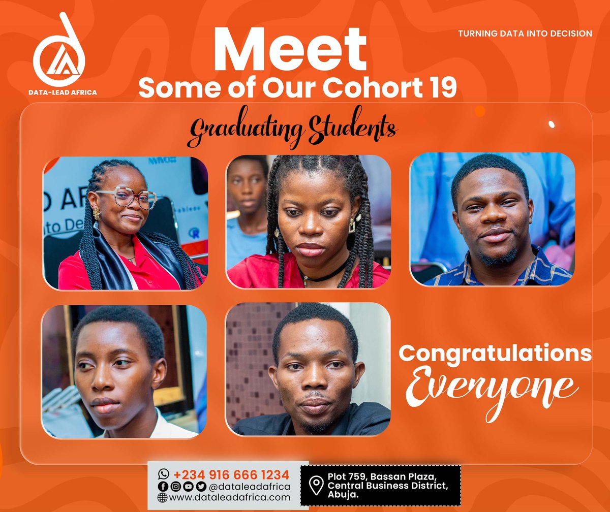 DataLead_Africa's tweet image. Meet the incredible faces of Cohort 19!

We are so proud to celebrate the achievements of our graduating students. Your hard work and dedication have paid off, and this is just the beginning!

Congratulations to each and every one of you!

#DataLeadAfrica #Cohort19 #GraduationDay