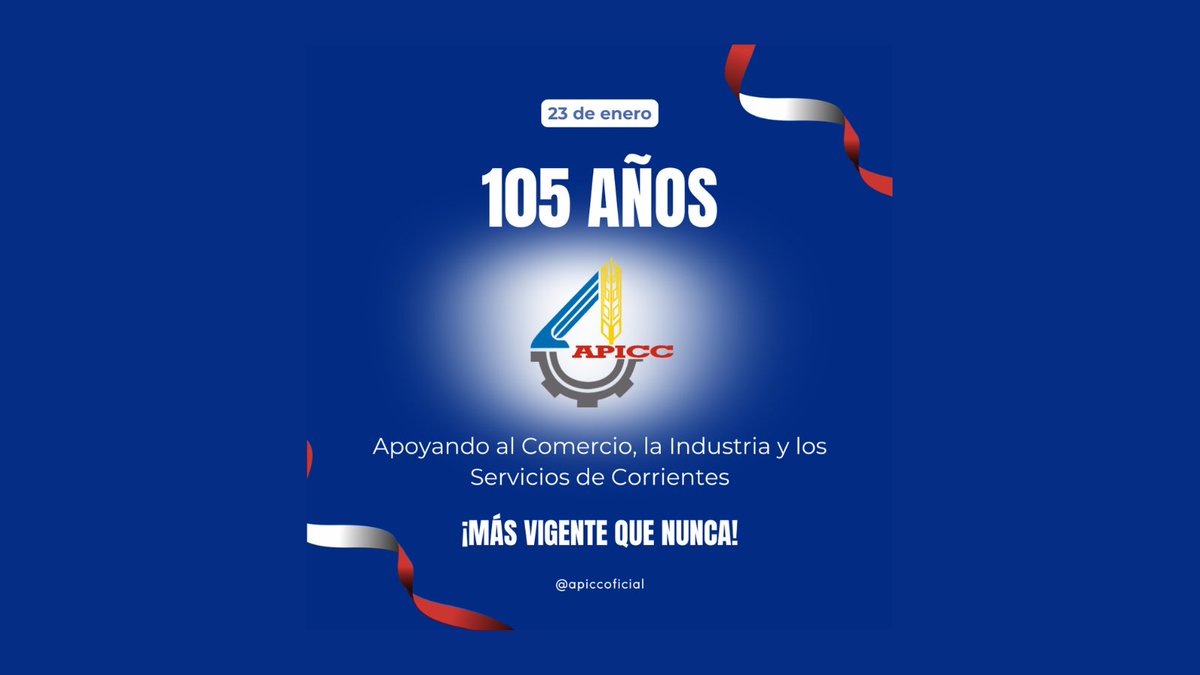 El día de hoy nuestra entidad cumple 105 años apoyando al Comercio, la Industria y los Servicios de Corrientes. Fundada un 23 de enero de 1921.

#APICC #aniversario #CAC #CAME #Corrientes #Comercio #Servicios