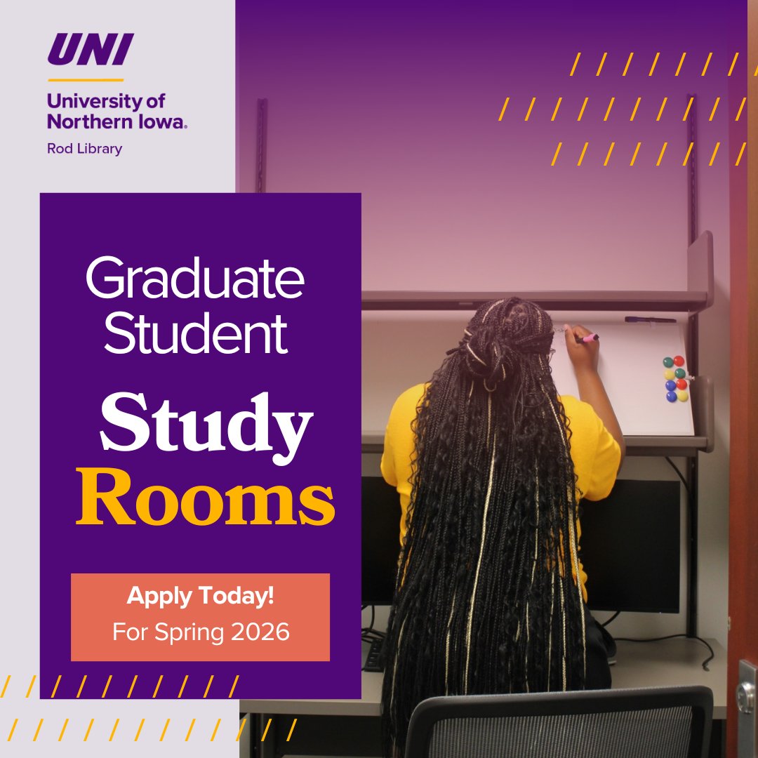 Graduate Student Study Rooms are STILL AVAILABLE! Apply here: library.uni.edu/spaces/applica…