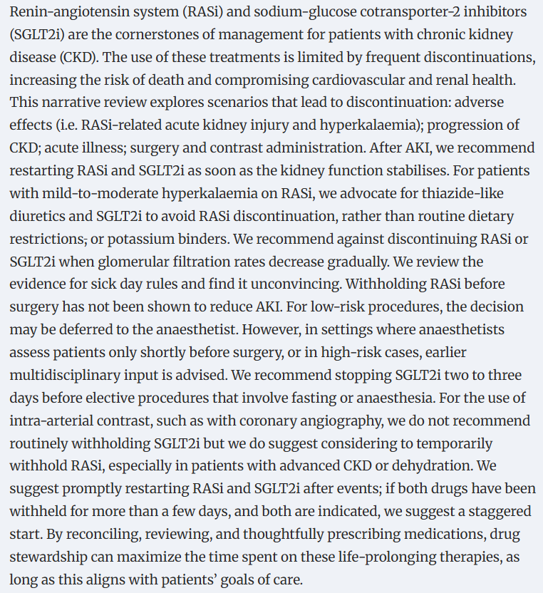 📢NEW Review:

Drug stewardship for RAS-inhibitors and SGLT2-inhibitors in chronic kidney disease: stay on, restart

doi.org/10.1093/ndt/gf…