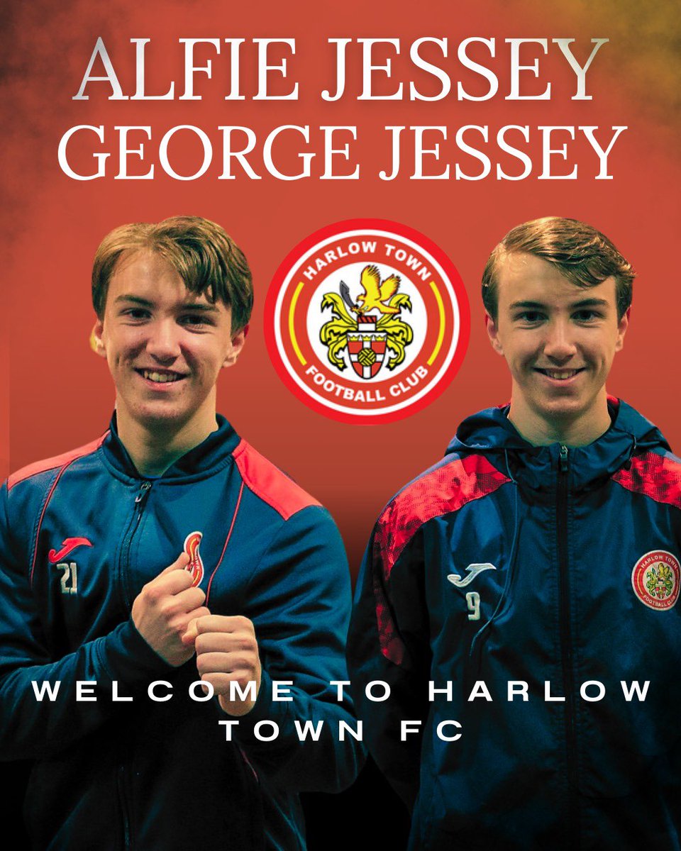 Harlow_TownFC's tweet photo. It’s double trouble time … 

The twins Alfie and George Jessey are both aged 17 and have both signed on a dual registration from Bishop Stortford FC.

George Jessey is an Attacking Winger/Midfielder 
Alfie jessey is a set Midfielder 

Good luck to both on their future at Harlow! https://t.co/FJH5rO52xU