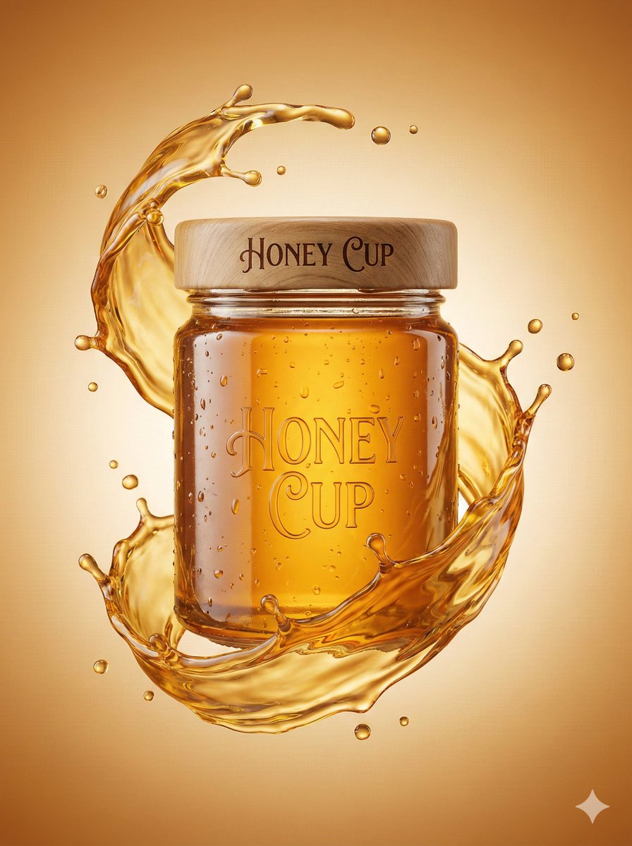 Nana Banana Pro|| 8K Ultra-Realistic Promotional
Professional studio product photography of a [HONEY CUP], perfectly centered. The product is surrounded by dynamic, swirling liquid splashes that wrap around its form, frozen in motion.
The background is a clean, minimalist