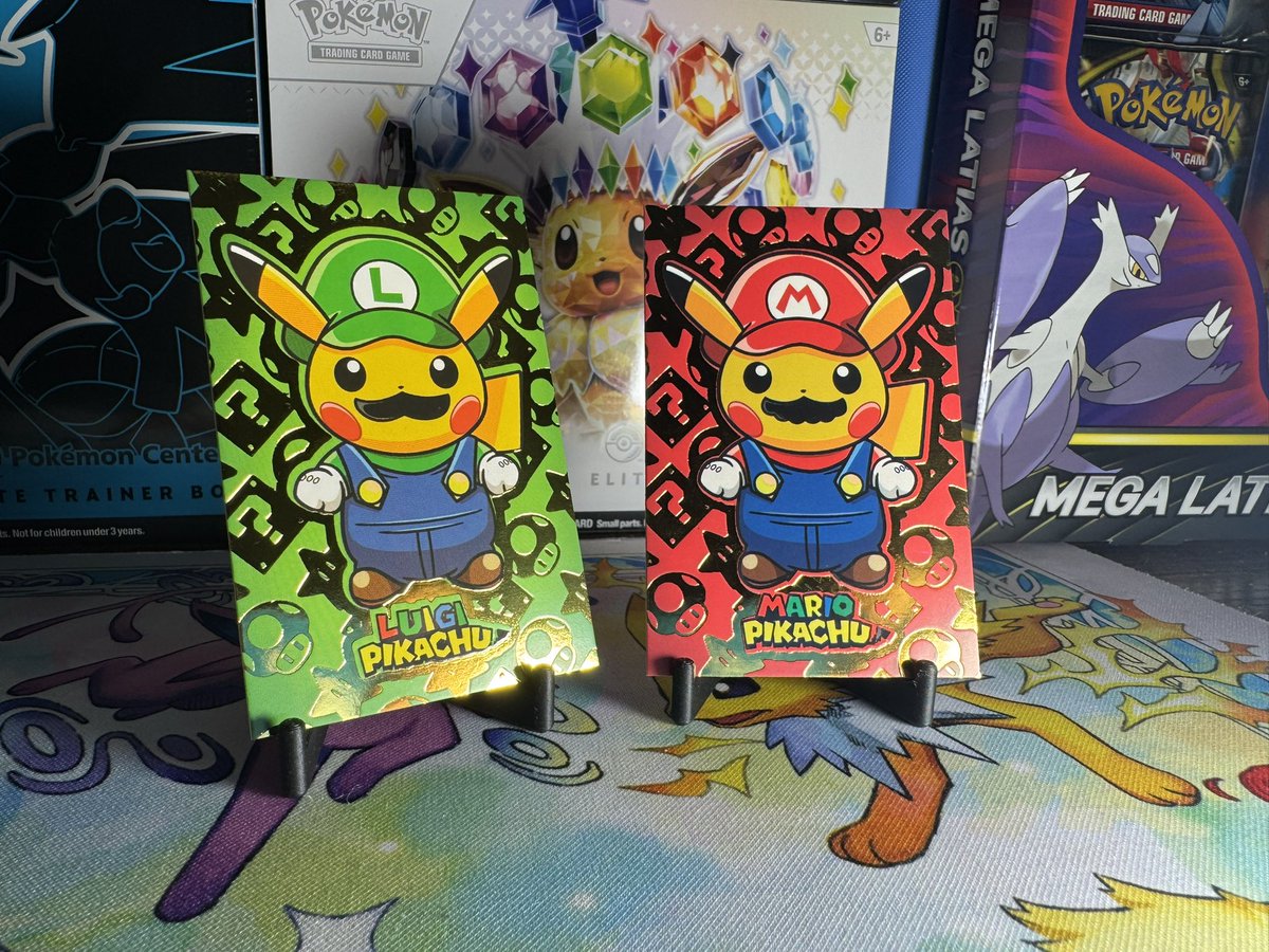 PermCollection3's tweet image. Good Morning! ☀️ 

The Mario PikaBros are ready to kick start the weekend! 

What do you plan to do this weekend? Also show me your favorite card that you just pulled!

These two may not be licensed by Pokemon but I love these cards!
#Pokemon