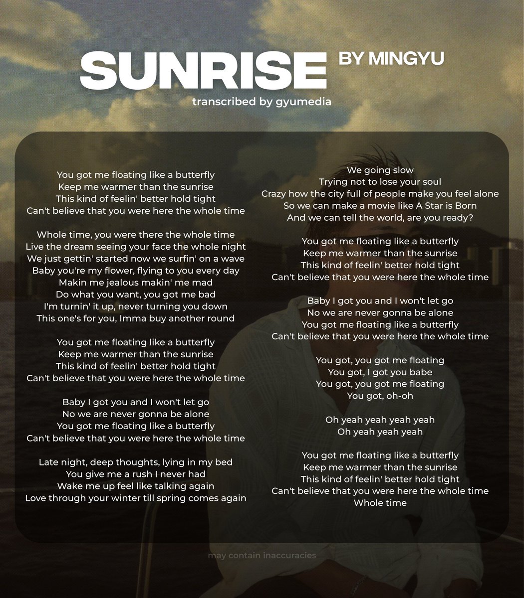 MINGYU UNRELEASED SOLO 'SUNRISE' LYRICS #MINGYU #민규

may contain inaccuracies!