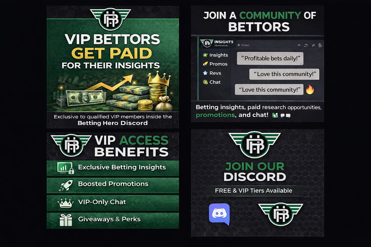 mybettinghero's tweet photo. Smart bettors don't bet alone.

Join the FREE Betting Hero Discord for:

📈Daily insights for all major US Sports Leagues
🗣️A community to discuss bets and share wins
🔑Direct access to a Betting Research Expert
💵 Paid research opportunities 

Join here 👉 https://t.co/XjN1CPTquh