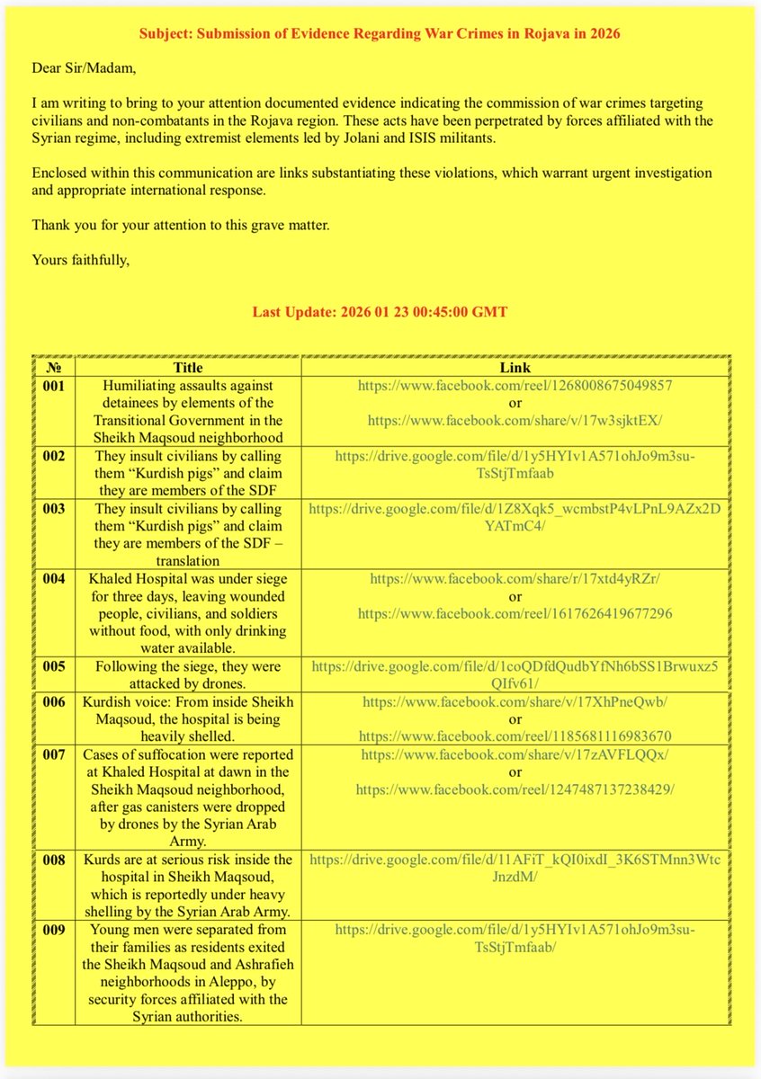 _jvd9's tweet photo. Here is documentation of the war crimes committed by the Syrian Army: 

Please share widely, because mainstream media journalists seems to only care when its not ISIS or islamists. Let me know, and I’ll send the full document. 
#DefendRojava #ProtectRojava https://t.co/zlQScFp6Xr