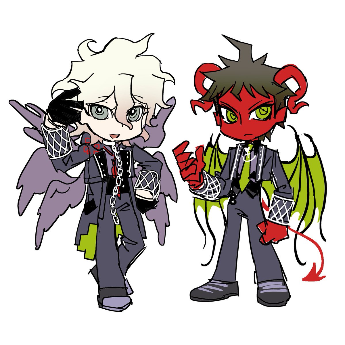 (只是因为想画红色皮肤的恶魔）
（如果真的是吊带袜天使pa他俩会脱光光吧xx