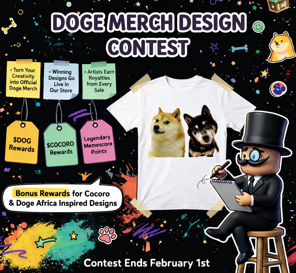meme's tweet image. We have something awesome for you!

A chance to create an officially licensed piece of Doge history 🍷

Introducing the @ownthedoge X @meme tshirt contest

Best creation wins, post yours below 👇