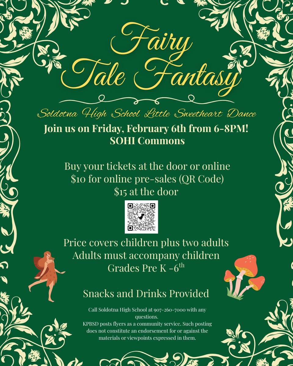 SoldotnaHigh's tweet photo. This year, we are hosting the fourth annual SOHI Little Sweetheart Dance on Friday, February 6, from 6:00-8:00 PM. Get your tickets early! We can’t wait to see you there! https://t.co/XvXNN80l8t