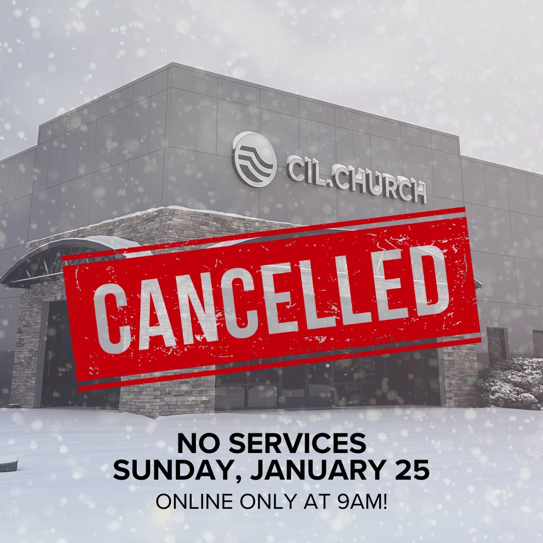 Due to the threat of inclement weather, there will be NO in-person services this Sunday! Join us online at 9am for a devotional from Pastor Aaron. 

Water Baptism rescheduled for 2/8! 

Stay safe &amp; warm! ☃️
