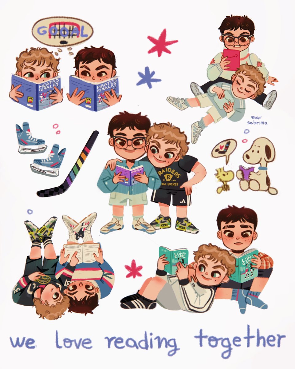 marsabrinart's tweet image. we love reading together 📚💖🏒