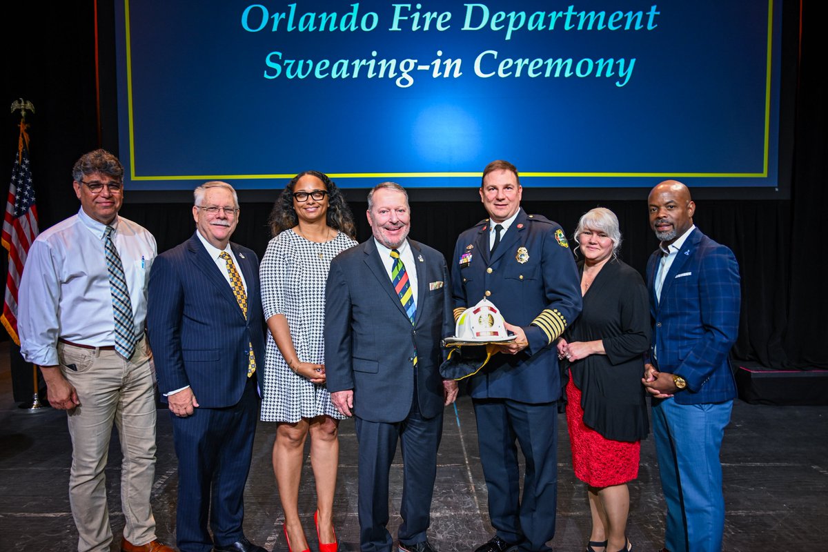 OrlandoFireDept's tweet photo. Today, the Orlando Fire Family came together to celebrate Chief Jason Revoldt as he was officially sworn-in as the 22nd Fire Chief of the Orlando Fire Dept. Chief Revoldt has devotedly and proudly served OFD for 24 yrs &amp; will now lead OFD into its next chapter. @citybeautiful https://t.co/m5JFhnG2GB