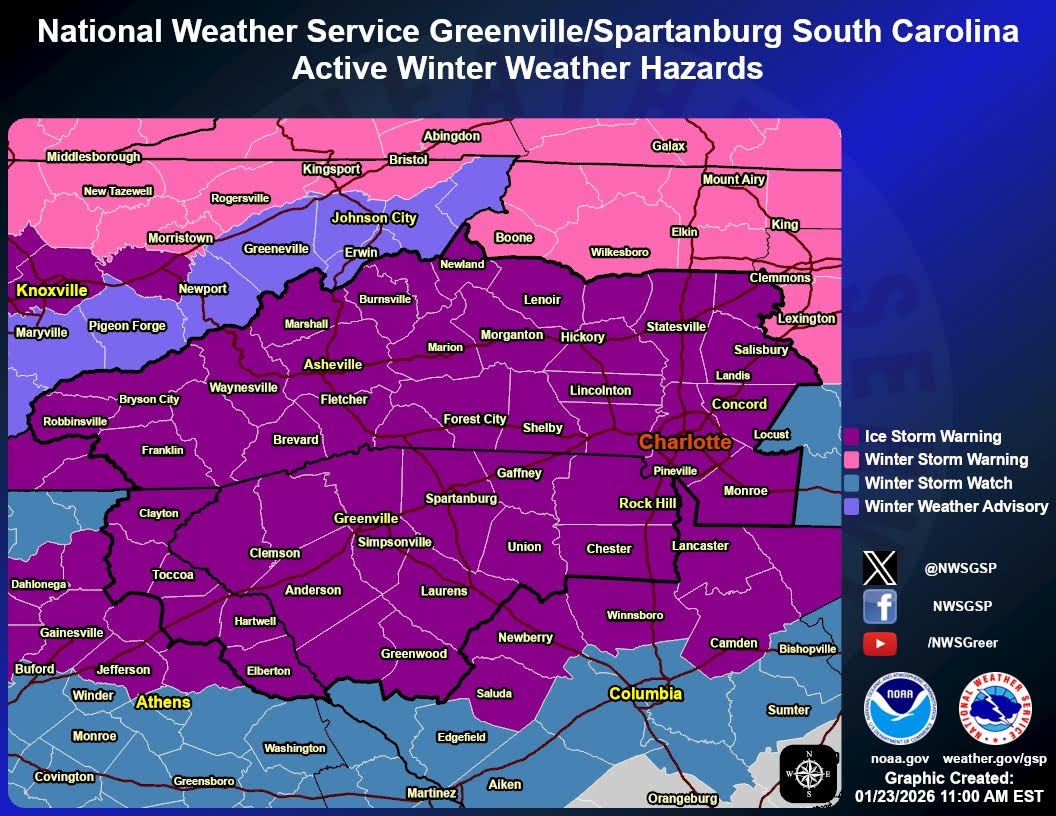 RepSheriBiggs's tweet photo. Winter Storm Fern is moving into South Carolina and my thoughts are with every family across our area. 

Reports say this storm is expected to bring freezing rain, sleet, ice, and snow; which could mean possible power outages and dangerous road conditions.

Please take a moment to be sure you are prepared, check on neighbors and the elderly, and consider lending a helping hand to those in need including donating blood, providing supplies, or volunteering your time if it’s safe to do so.

Here are additional helpful resources and follows that will be sharing important updates over the coming days:
⁃    @henrymcmaster 
⁃    @SCEMD 
⁃    @fema  
⁃    @NWSGSP 
⁃    @NWSColumbia 
⁃    @SCDOTPress 
⁃    @SCNationalGuard 
⁃    @theSCDPS 
⁃    @SC_DSS 
⁃    @SC_DPH 
⁃    @DominionEnergy 
⁃    @DukeEnergy 
⁃    @blueridgecoop 
⁃    @SCcooperatives 
⁃    @ForestryCommish 
⁃    @SCStateFire