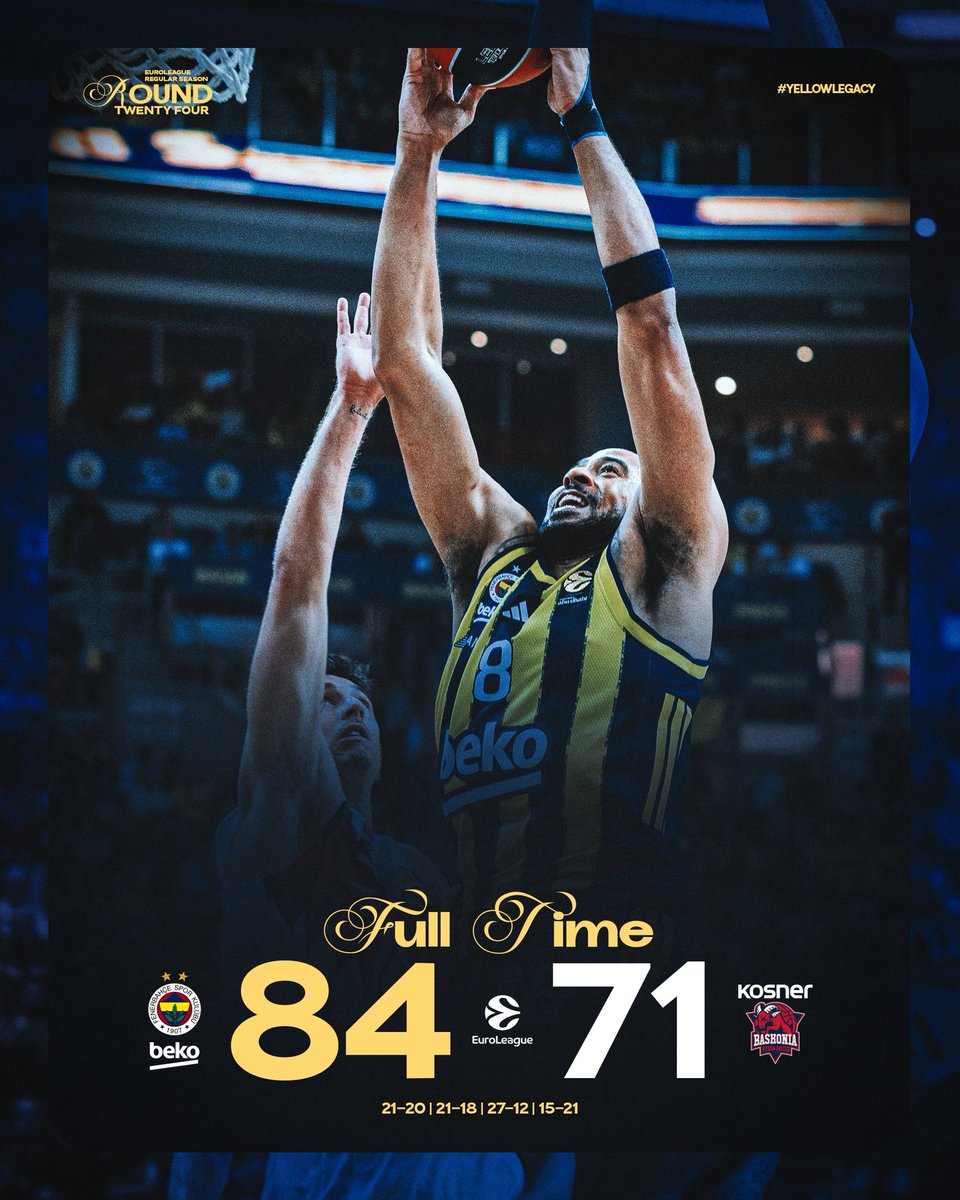 FBBasketbol's tweet image. Çift maç haftasını 2️⃣’de 2️⃣ ile tamamlıyoruz! 💪

Tebrikler Fenerbahçe Beko! 👏

Maç Sonucu | Fenerbahçe Beko 🆚 Kosner Baskonia: 84-71

Skor dağılımımız: Horton-Tucker 21, Biberovic 12, De Colo 11, Baldwin 11, Hall 10, Melli 5, Onuralp 5, Melih 3, Jantunen 2, Birch 2, Metecan 2.…