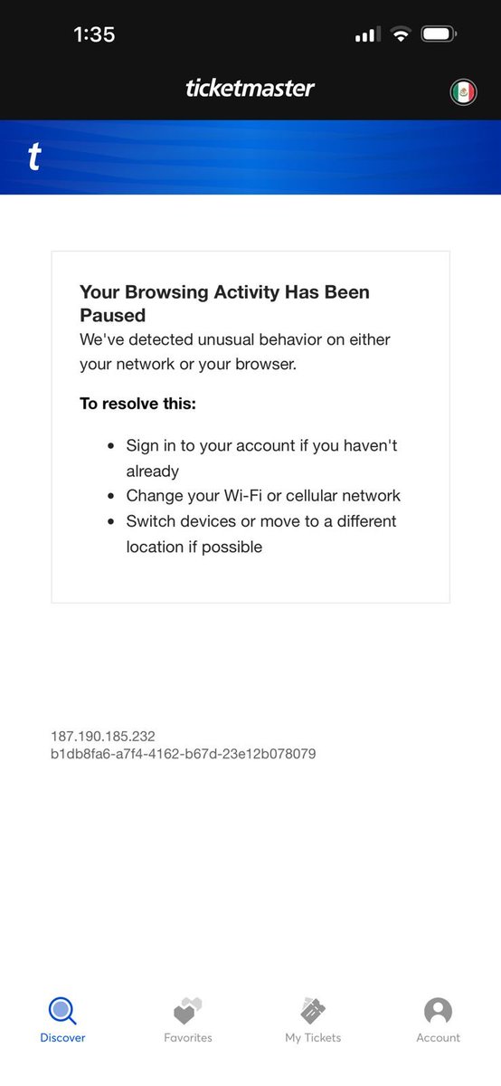 Nova_plz's tweet photo. Me regresan a la fila de espera, puesto 40k, y cuando es mi turno a la 1:36pm me bloquean. donde puedo levantar una denuncia contra @Ticketmaster_Me  por selectivamente no permitirme comprar boletos a pesar de haber cumplido con todas las condiciones que pide la página? @Profeco https://t.co/Mp8ruchPUn