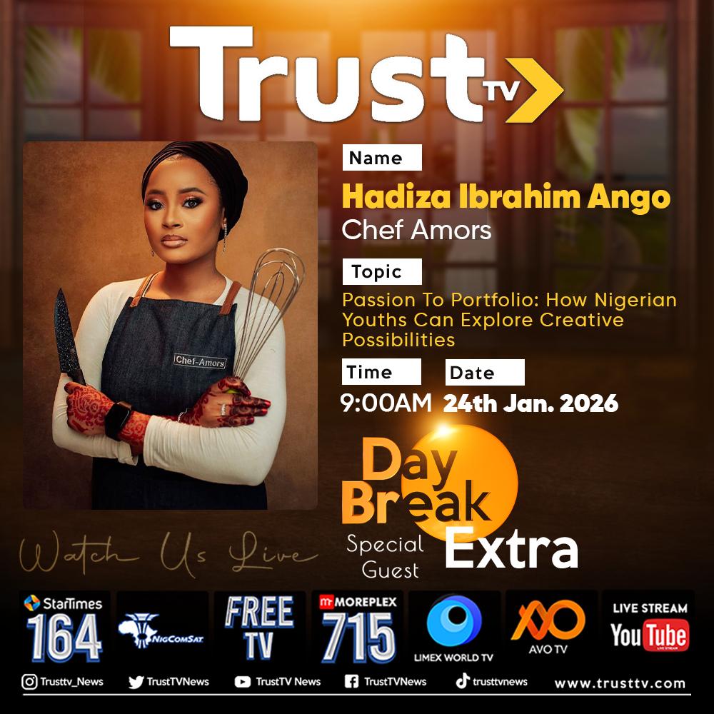 trusttv_news's tweet photo. Hadiza Ibrahim Ango will be a special guest on Trust TV's Daybreak Extra tomorrow to speak on her passion and how Nigerian youths can explore creative possibilities.
#trusttvnews #DaybreakExtra https://t.co/IolJHYRR5q