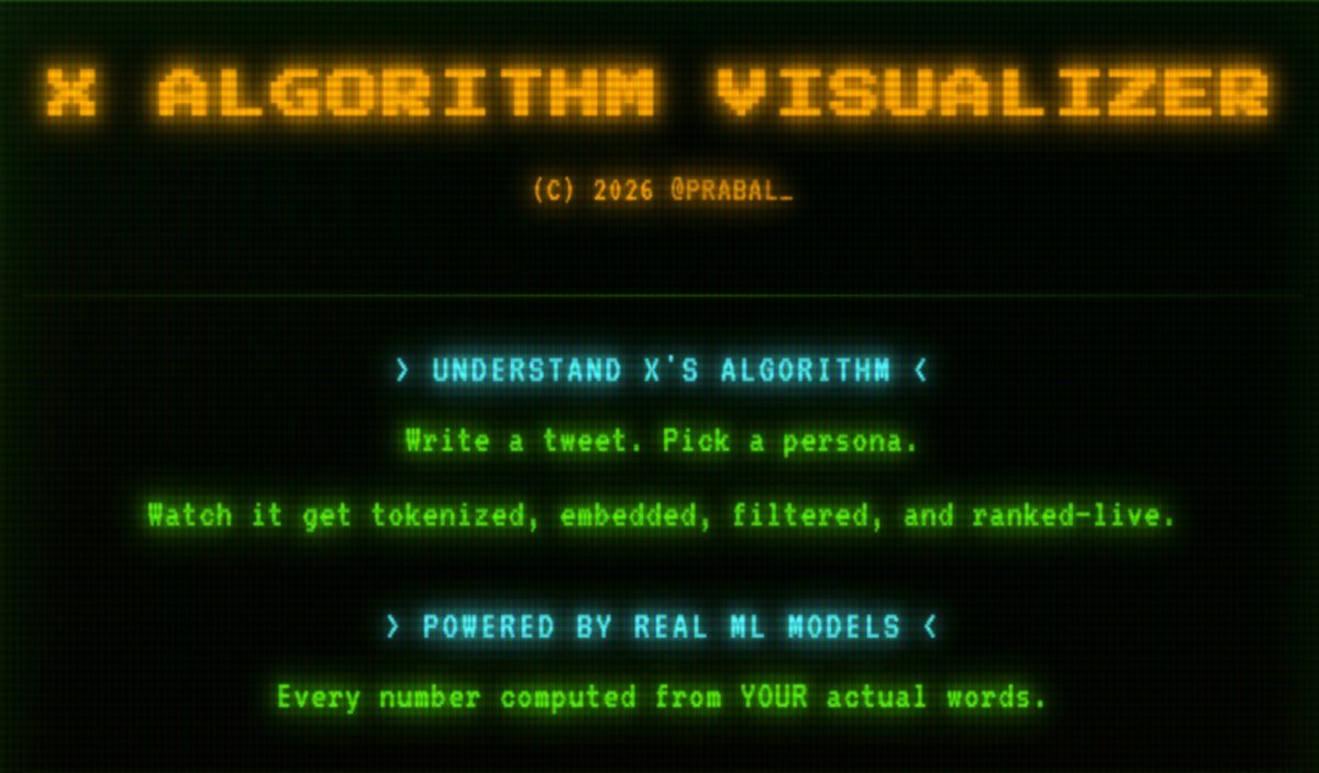 prabal_'s tweet image. And I built a thing that lets you watch your tweet get scored in real time :)

prabal.ca/x-algorithm