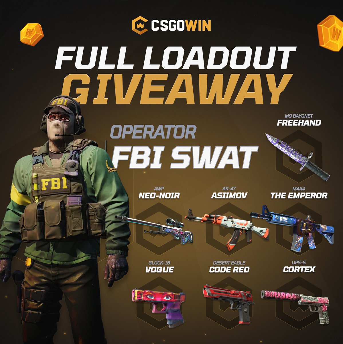 CS2 FULL LOADOUT GIVEAWAY 🎁🔥

Premier Season Four is live. New season, new maps. Time to upgrade your CS2 loadout for Premier and FACEIT 🔥

How to enter
1. Follow <a href="/CSGOWinEsports/">CSGOWIN Esports</a> &amp; <a href="/CSGOWincom/">CSGOWin.com</a> ✅
2. Tag your Premier or FACEIT buddy 👥

Winner announced soon. Good luck 🍀