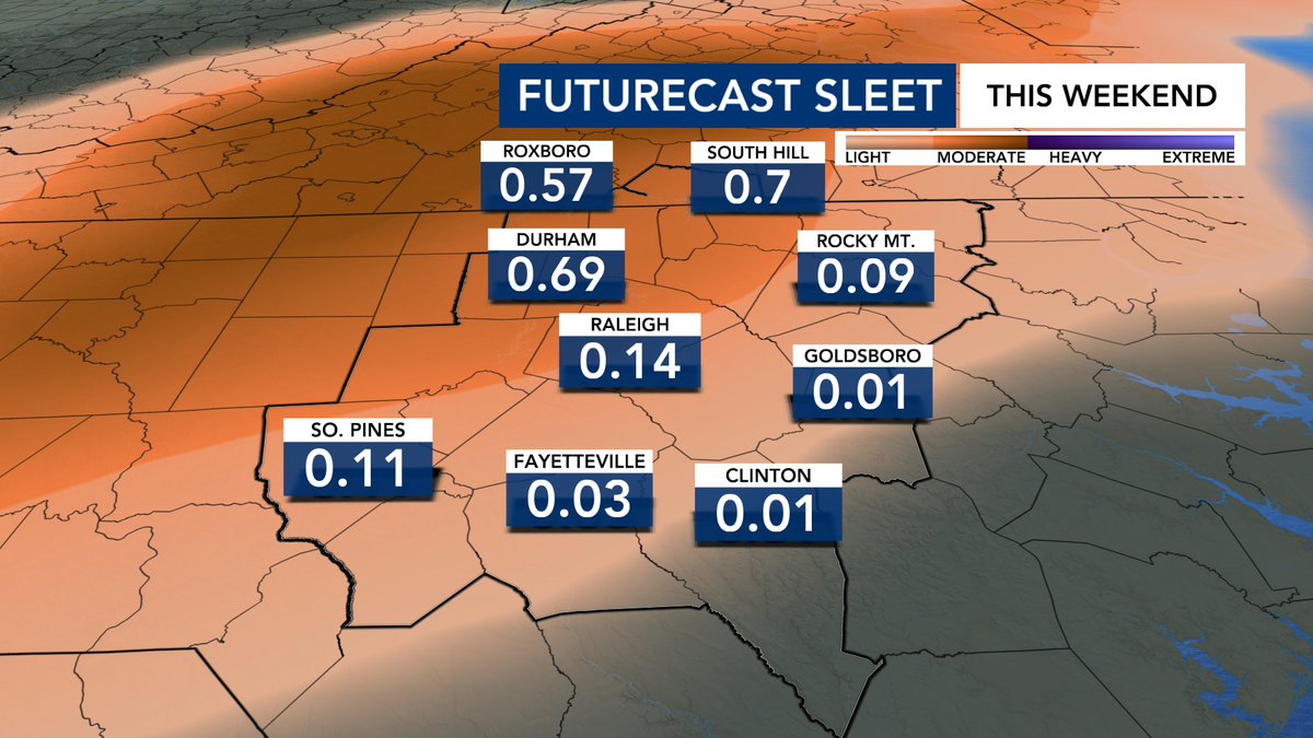 katcampbellwx's tweet image. What's new:
• Winter storm warning issued, starts at 7 PM Saturday
• Updated the freezing rain forecast map, numbers down very slightly due to sleet at the beginning of the event
• Arrival of the widespread wintry mix will occur between 7 and 9 PM #ncwx #wx