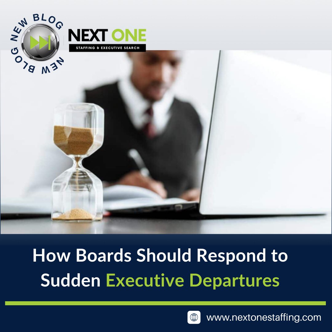 Our latest blog explores How Boards Should Respond to Sudden Executive Departures—from interim leadership to clear communication and proactive planning.

👉 Read the full article: nextonestaffing.com/blogs/sudden-e…

#NextOneStaffing #ExecutiveSearch #ExecutiveLeadership
