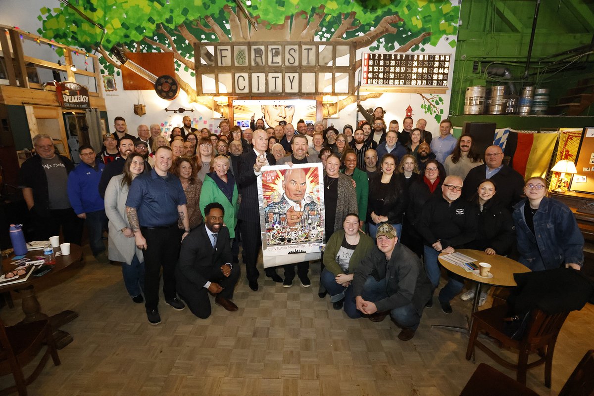 FelberPR's tweet photo. Congratulations to @JimKukral  and the whole Let's Go CLE team on a great conference today. Fantastic speakers, the highlight getting to know the real @timmisny . 100 Cleveland business owners came together to support and encourage. You can see my tiny head right in the middle. https://t.co/apUy1a3FuB