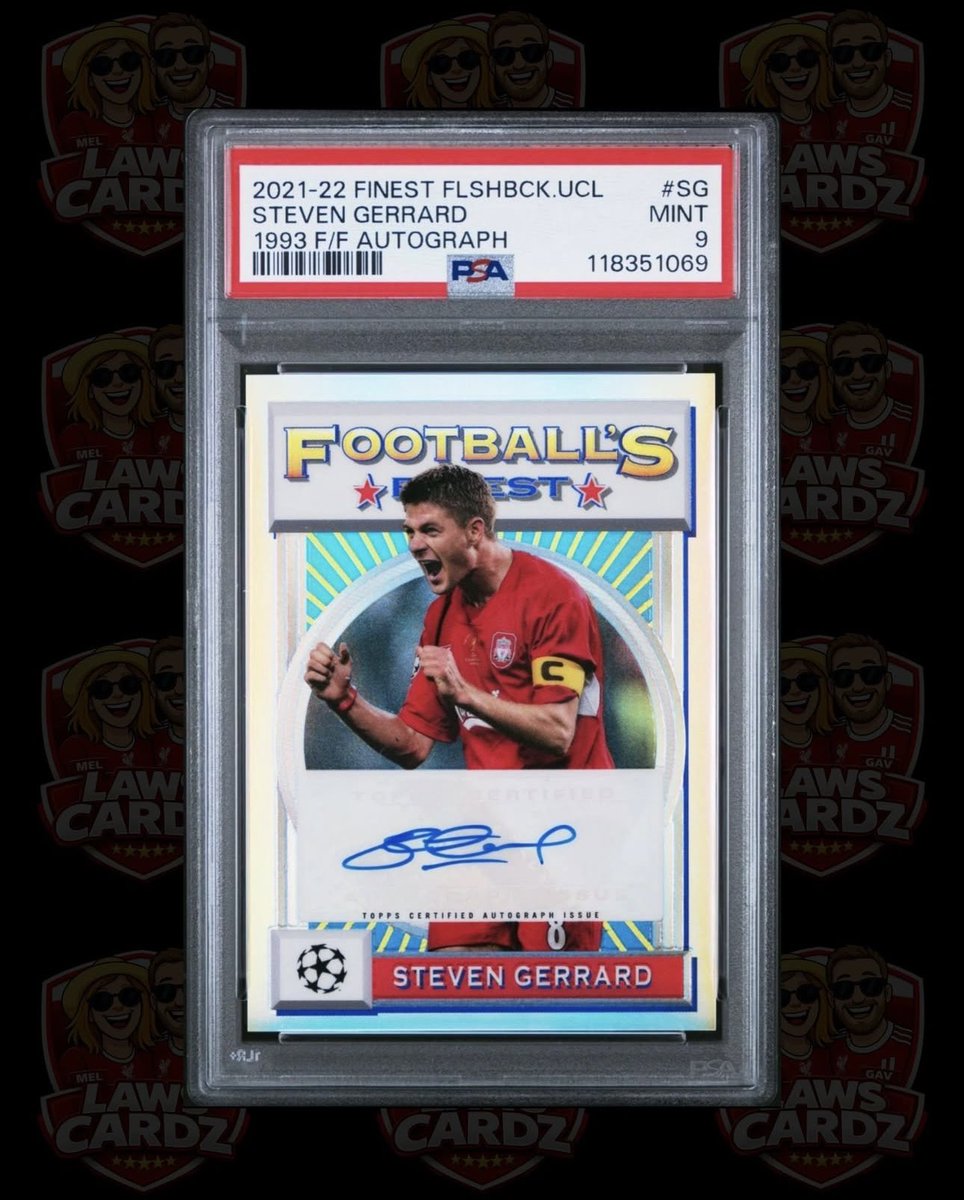 2021-22 Topps Finest Flashback UCL Steven Gerrard 1993 F/F On-Card Auto # /75 PSA 9