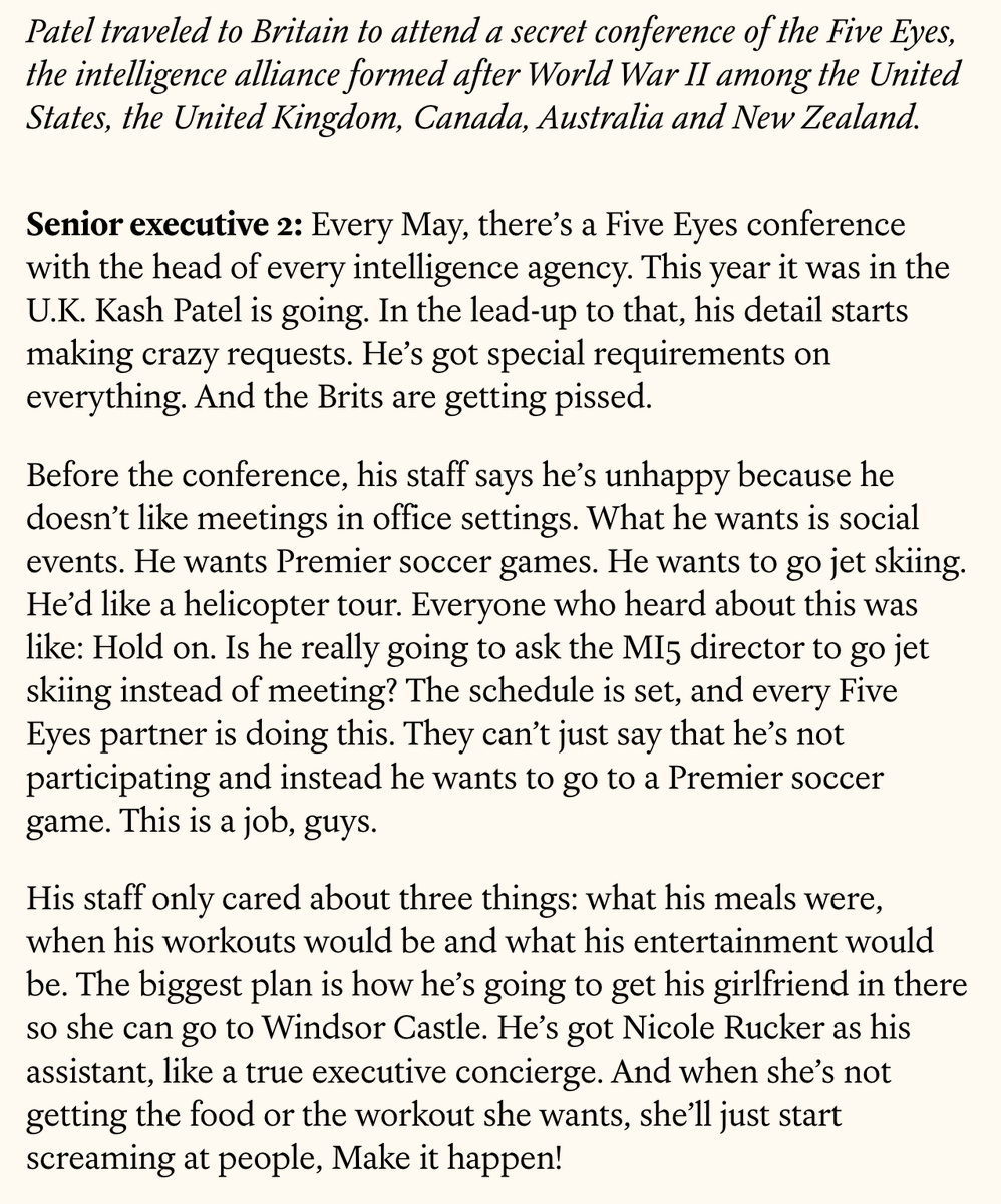 michaeldweiss's tweet image. Kash Patel wanted to go jet skiing with the head of MI5. He then tweeted a photo taken at Windsor Castle with the intel heads of Five Eyes, even though some of them are non-disclosed. This is Henry James written in finger paint. nytimes.com/interactive/20…