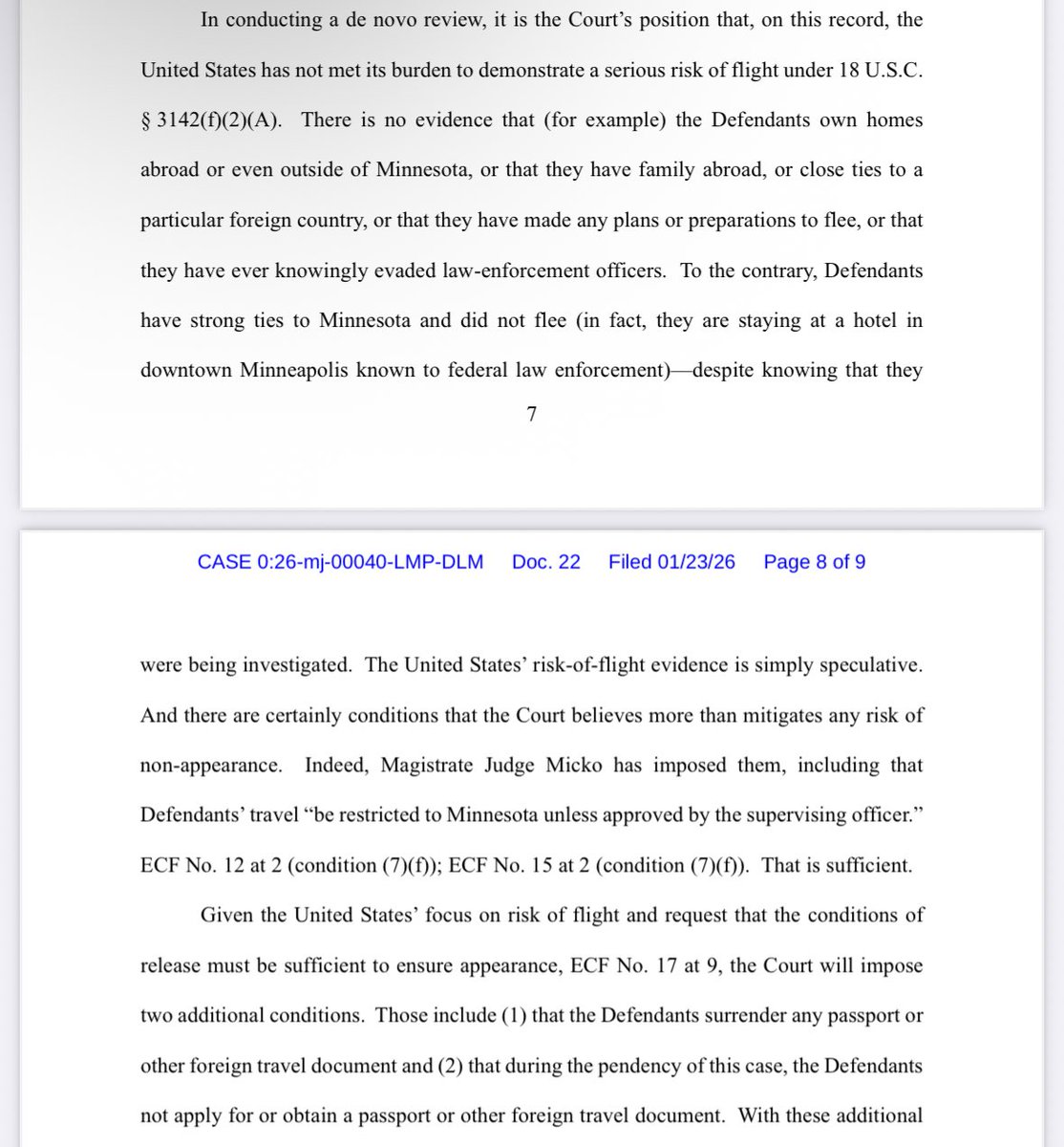 kyledcheney's tweet image. JUST IN: A judge in Minnesota said DOJ failed to make its case to detain two of the church protesters charged with FACE Act violations. storage.courtlistener.com/recap/gov.usco…